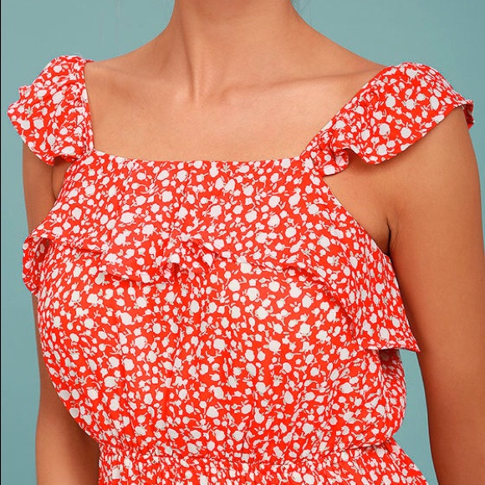 MOON RIVER DOTTIE RED FLORAL PRINT DRESS - Picture 4 of 4